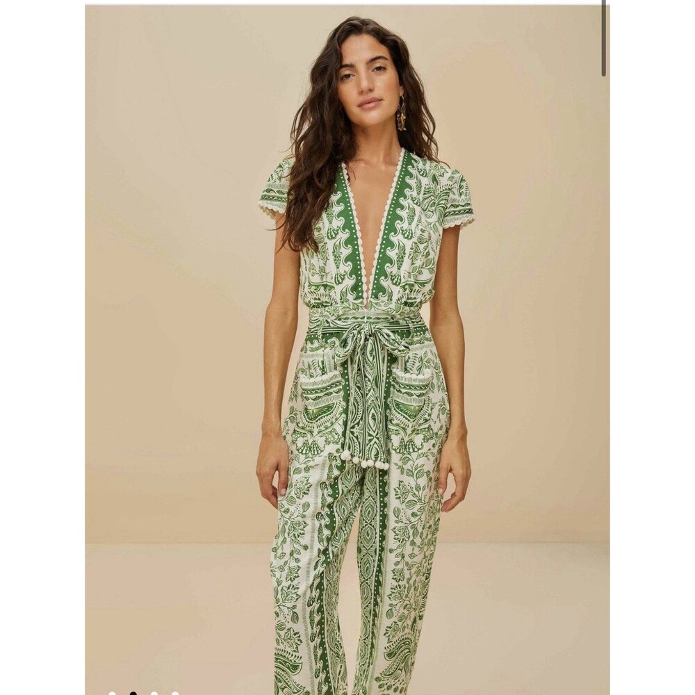 Farm Rio New Cap-Sleeve Linen Jumpsuit Size L